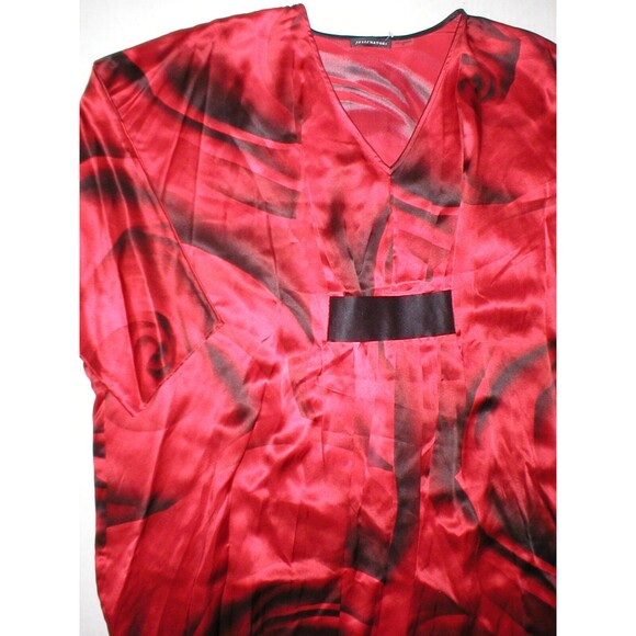 NWT New Designer Josie Natori M Caftan Night Gown Womens Silk Red Black Roses - Picture 2 of 7